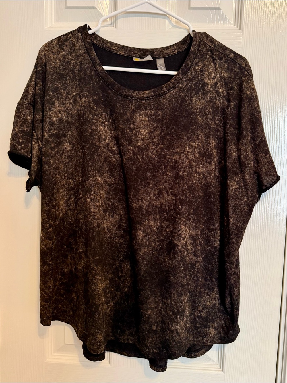 Zella Acid Wash Oversized Short Sleeve Tee Black Brown XL